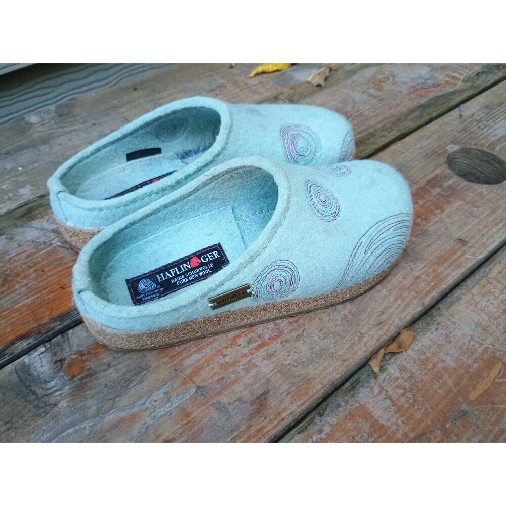 HAFLINGER Grizzly Spirit Wool Clogs Womens Aqua Comfort Cork Slipper EU 37